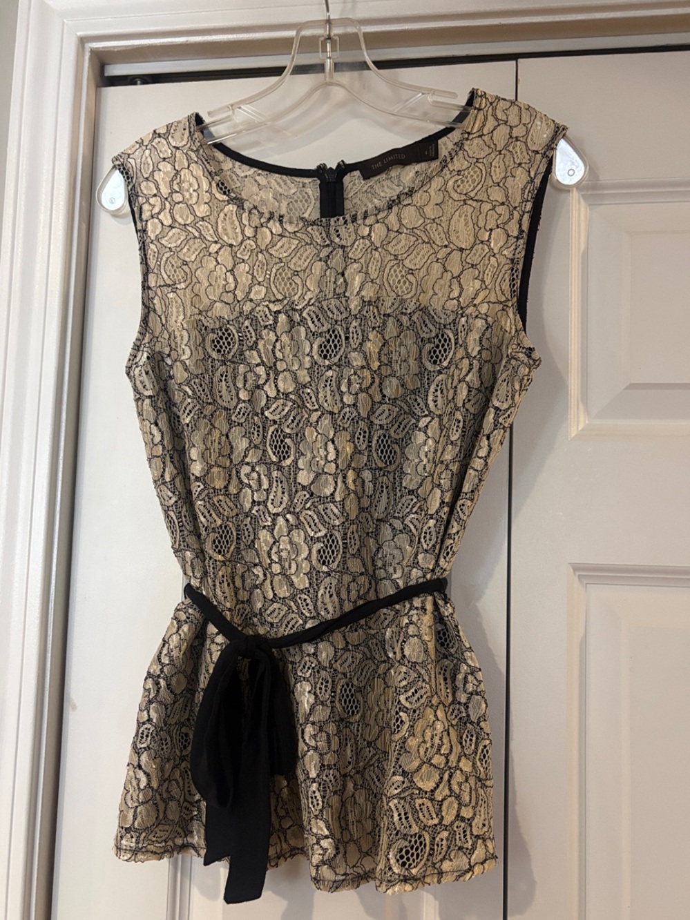 Lace Overlay Top in Cream and Black